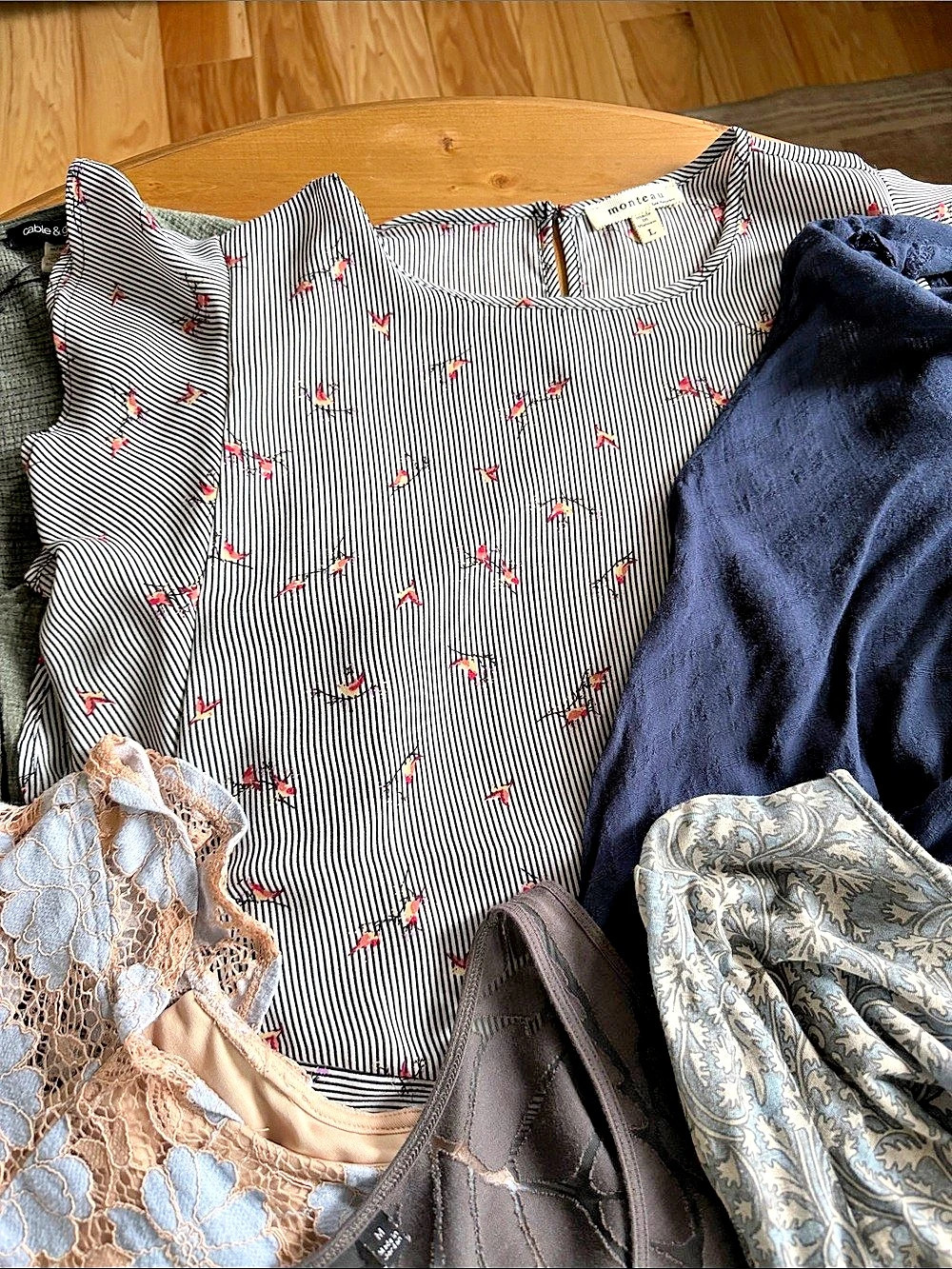 Monteau Women's Gray & Blue Striped Blouse